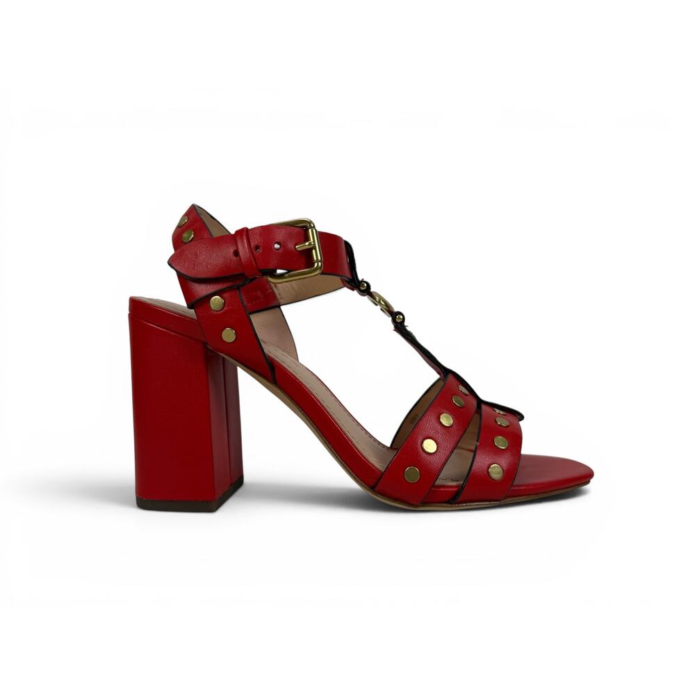 Coach Margaret Sandal Womens 6 Red Leather Studded Block Heel Ankle Strap - Picture 2 of 16